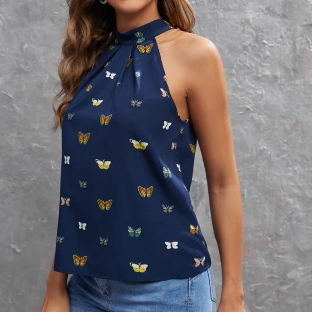 New butterfly print halter top